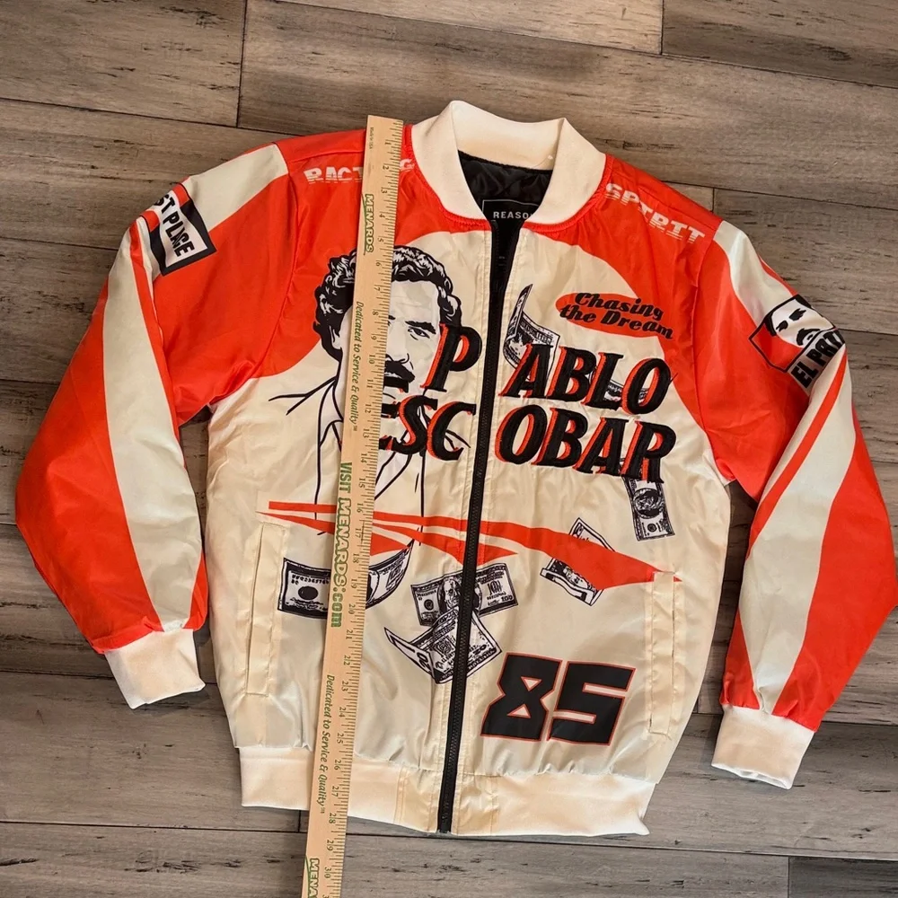 Reason Red and Cream 'Pablo Escobar' Racing Bomber Jacket - Picture 4 of 11